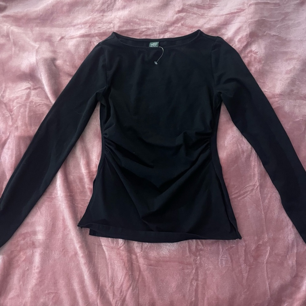Wild Fable Black Long Sleeve Boat Neck Top w/ side slits
